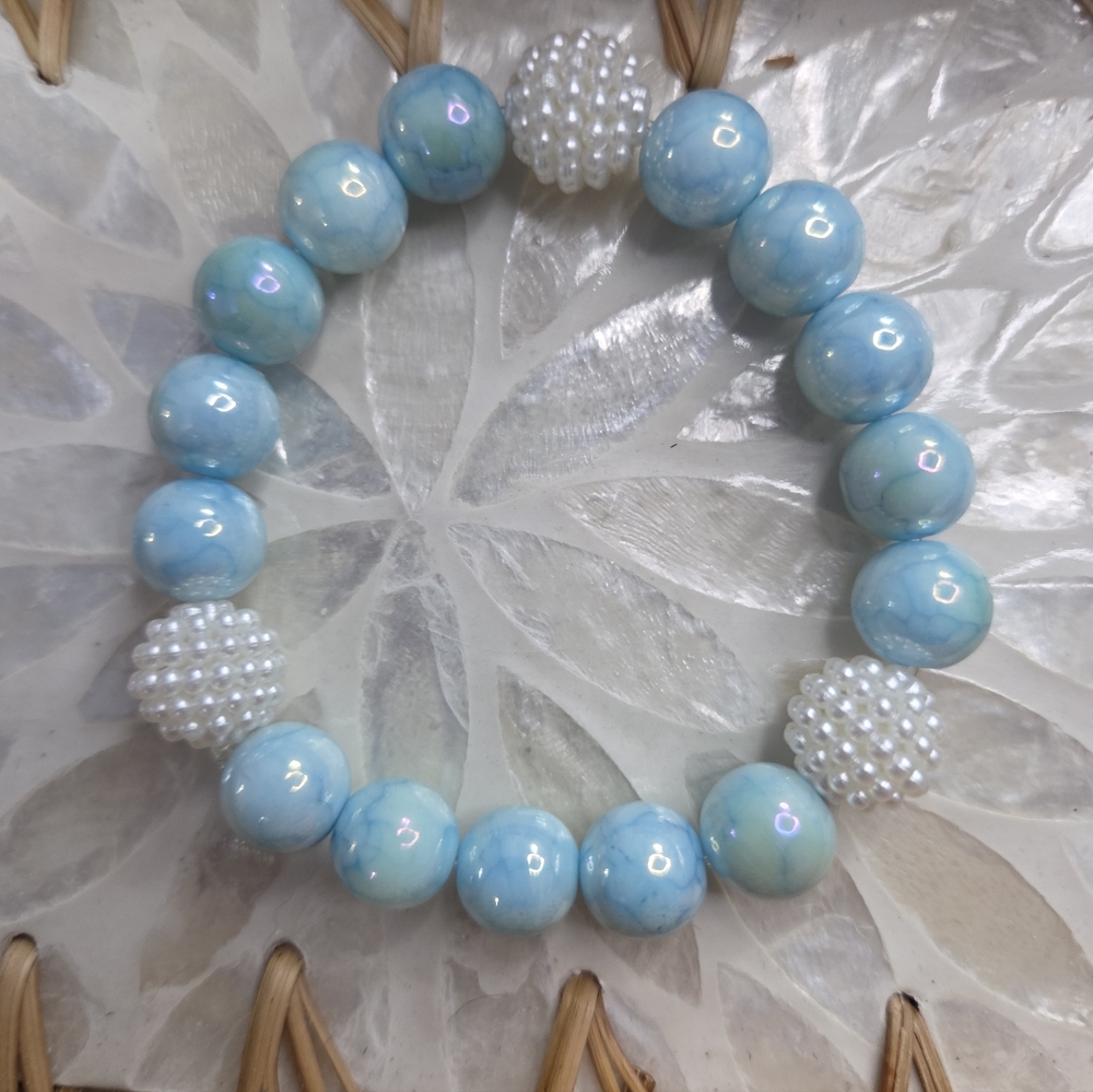 Blue and White Beaded Bracelet